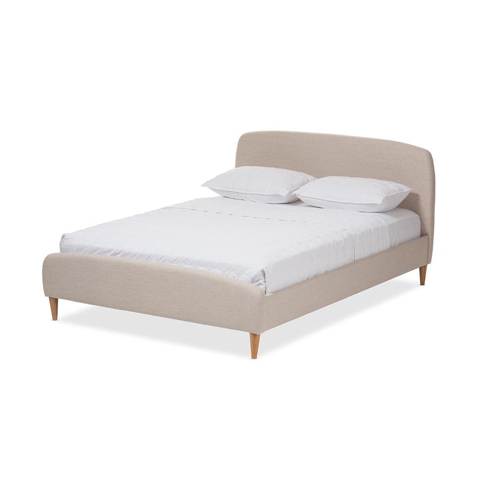 Mia Mid-Century Light Beige Fabric Upholstered King Size Platform Bed. Picture 1