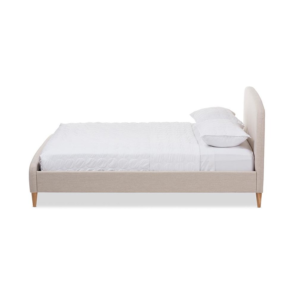 Mia Mid-Century Light Beige Fabric Upholstered King Size Platform Bed. Picture 2