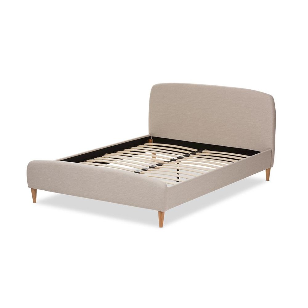 Mia Mid-Century Light Beige Fabric Upholstered King Size Platform Bed. Picture 3
