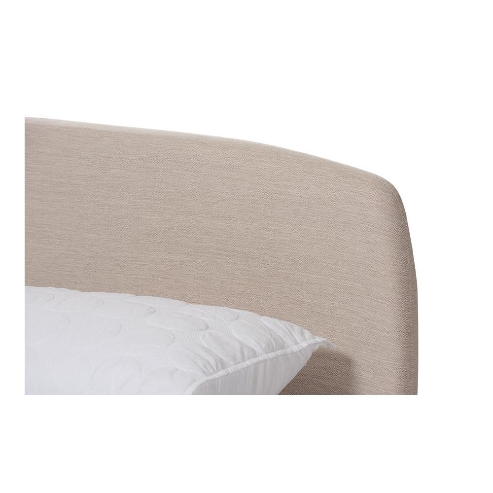 Mia Mid-Century Light Beige Fabric Upholstered King Size Platform Bed. Picture 4