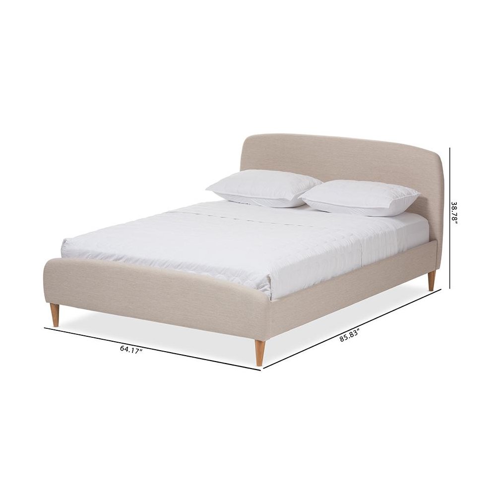Mia Mid-Century Light Beige Fabric Upholstered King Size Platform Bed. Picture 8