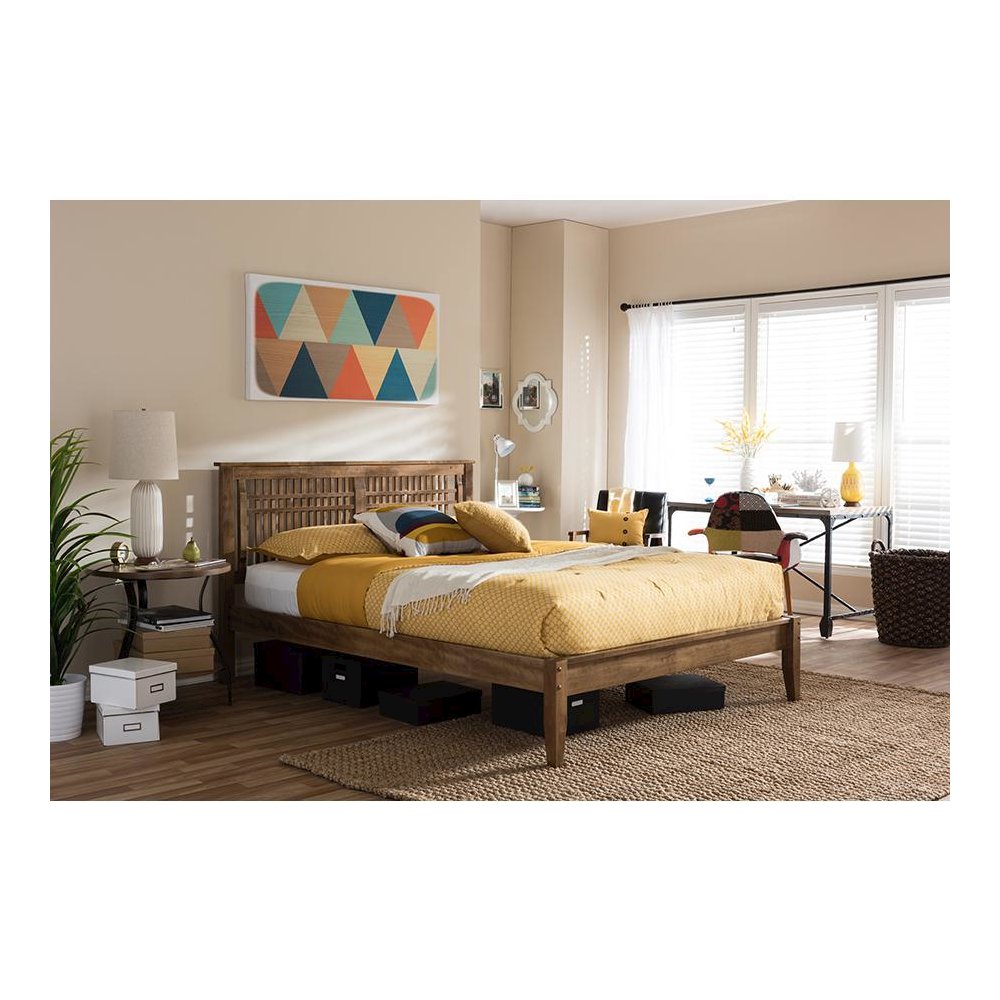 Solid Walnut Wood Window-Pane Style Queen Size Platform Bed. Picture 5