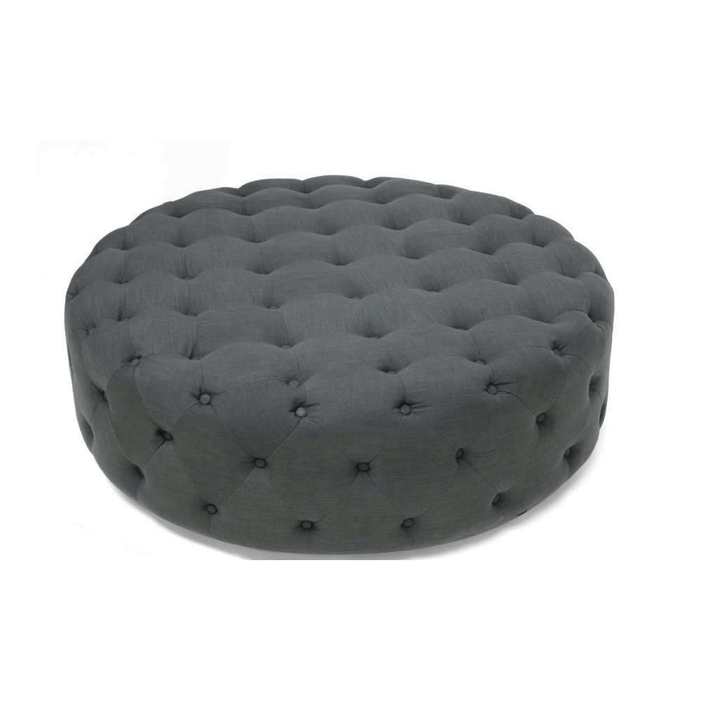 Baxton Studio Cardiff Dark Gray Linen Modern Tufted Ottoman. Picture 1
