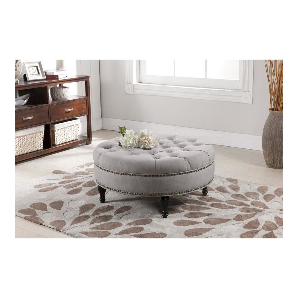 Baxton Studio Palfrey Beige Linen Modern Tufted Ottoman. Picture 2