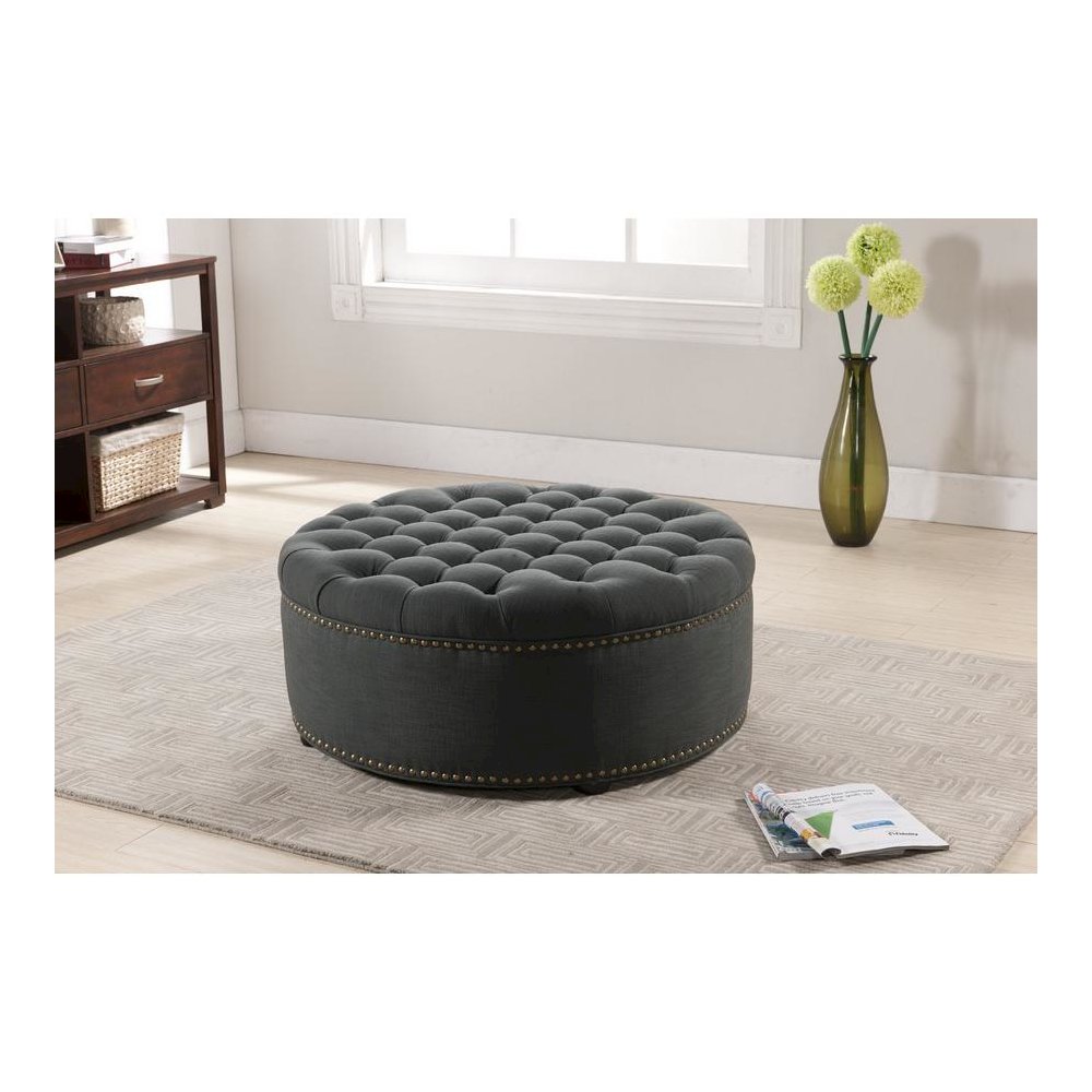 Baxton Studio Iglehart Gray Linen Modern Tufted Ottoman. Picture 2
