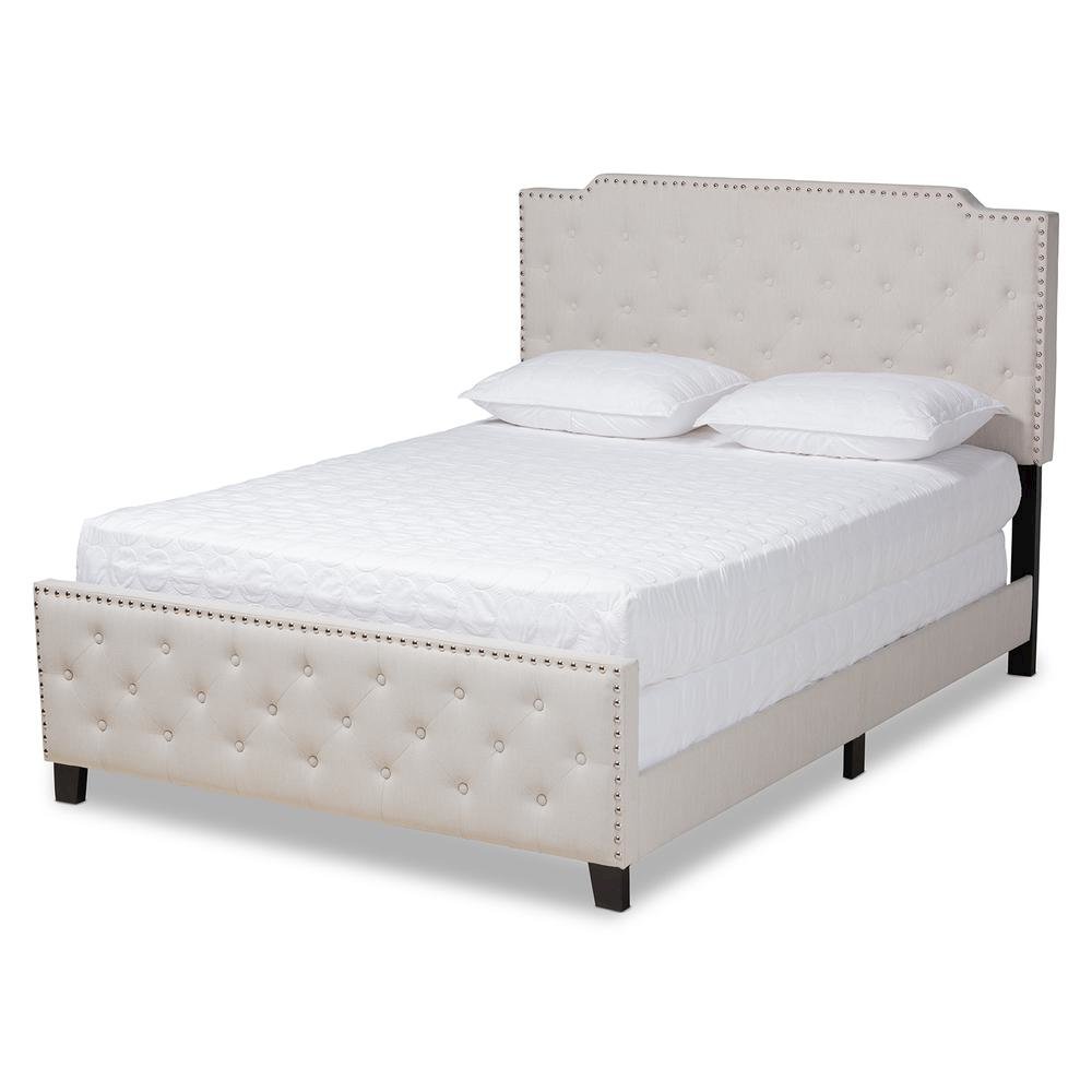 Transitional Beige Fabric Upholstered Button Tufted King Size Panel Bed. Picture 11