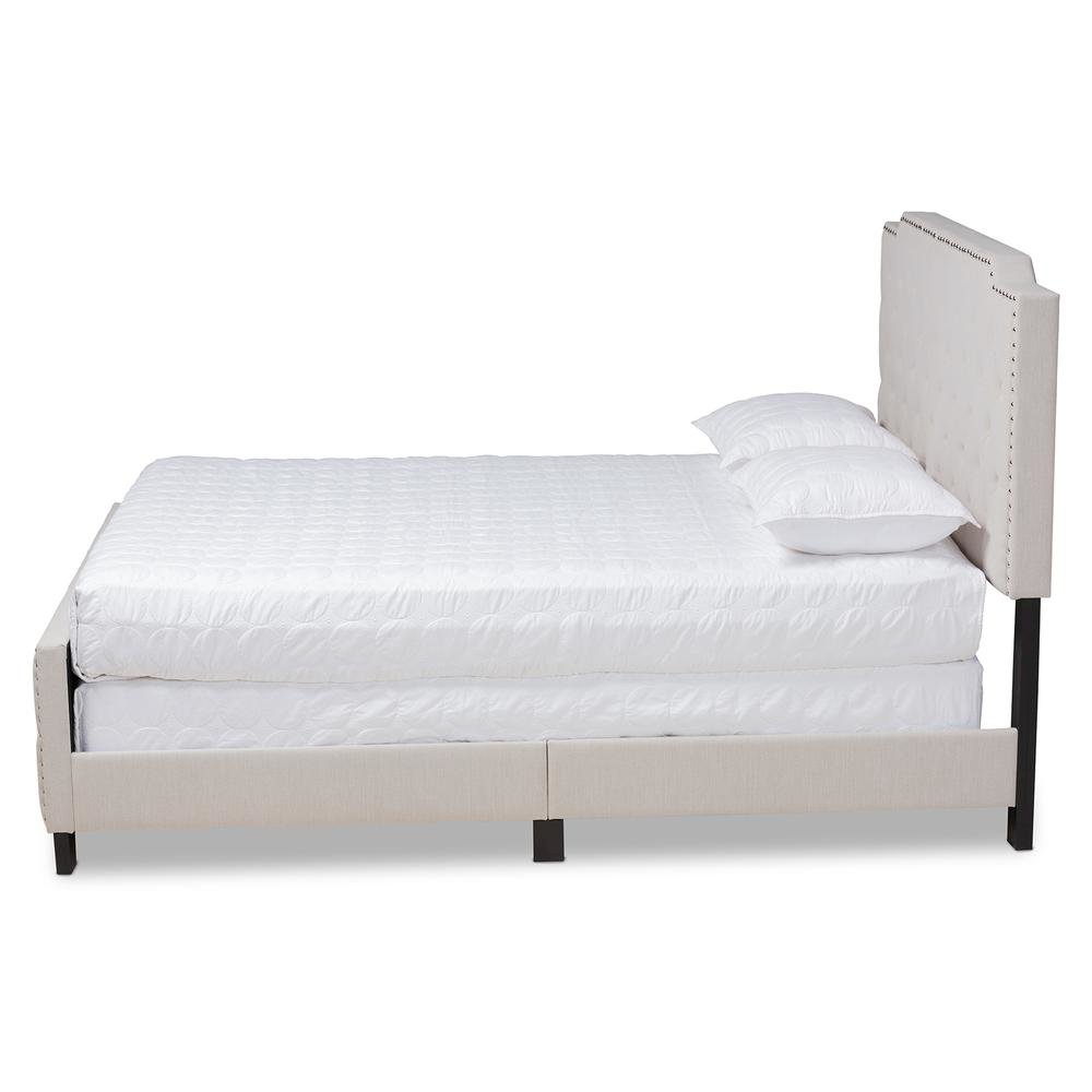 Transitional Beige Fabric Upholstered Button Tufted King Size Panel Bed. Picture 12
