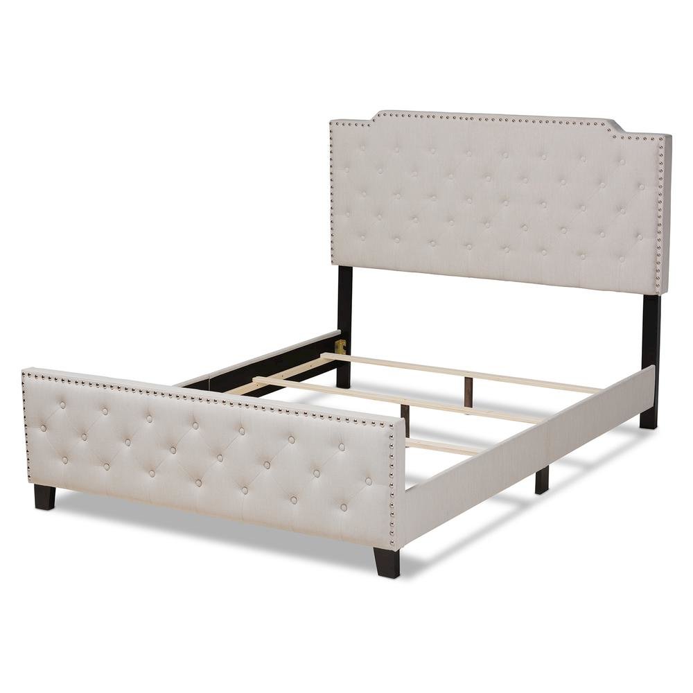 Transitional Beige Fabric Upholstered Button Tufted King Size Panel Bed. Picture 13