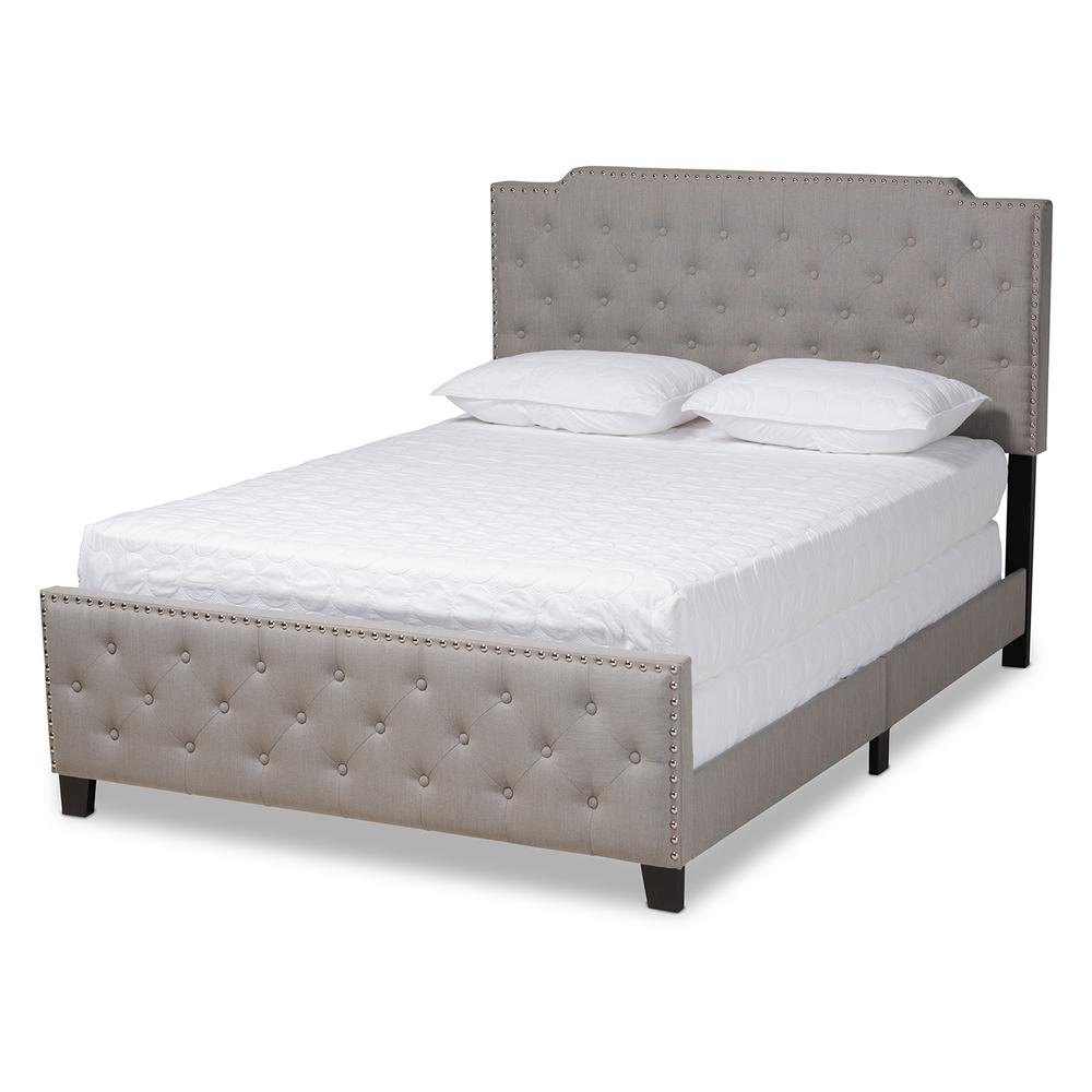 Transitional Grey Fabric Upholstered Button Tufted King Size Panel Bed. Picture 11