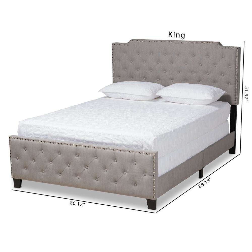 Transitional Grey Fabric Upholstered Button Tufted King Size Panel Bed. Picture 20