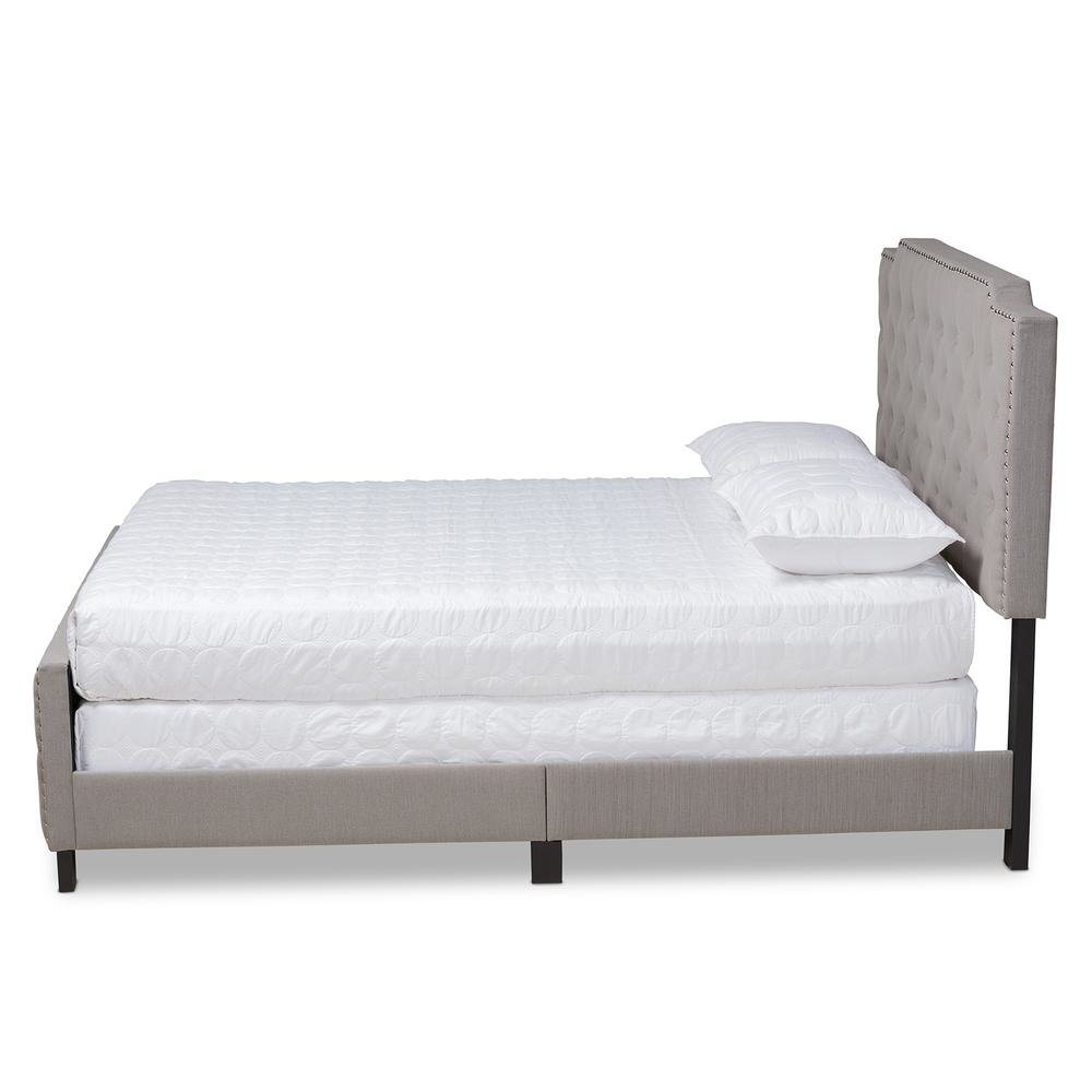 Transitional Grey Fabric Upholstered Button Tufted King Size Panel Bed. Picture 12