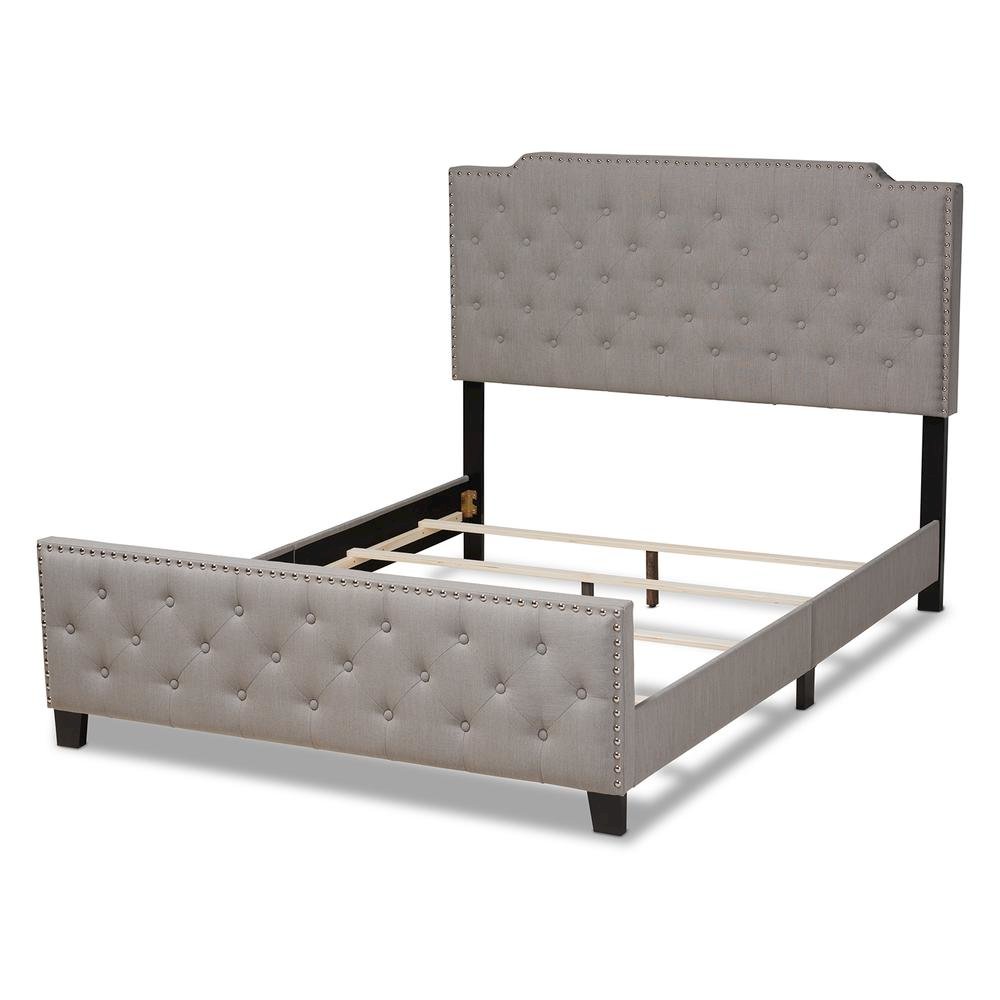 Transitional Grey Fabric Upholstered Button Tufted King Size Panel Bed. Picture 13