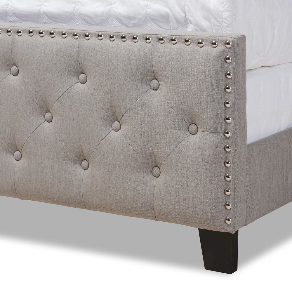 Transitional Grey Fabric Upholstered Button Tufted King Size Panel Bed. Picture 15