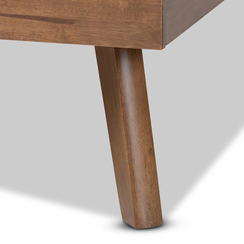 Light Grey Fabric Upholstered Walnut Brown Finished Wood King Size Platform Bed. Picture 15