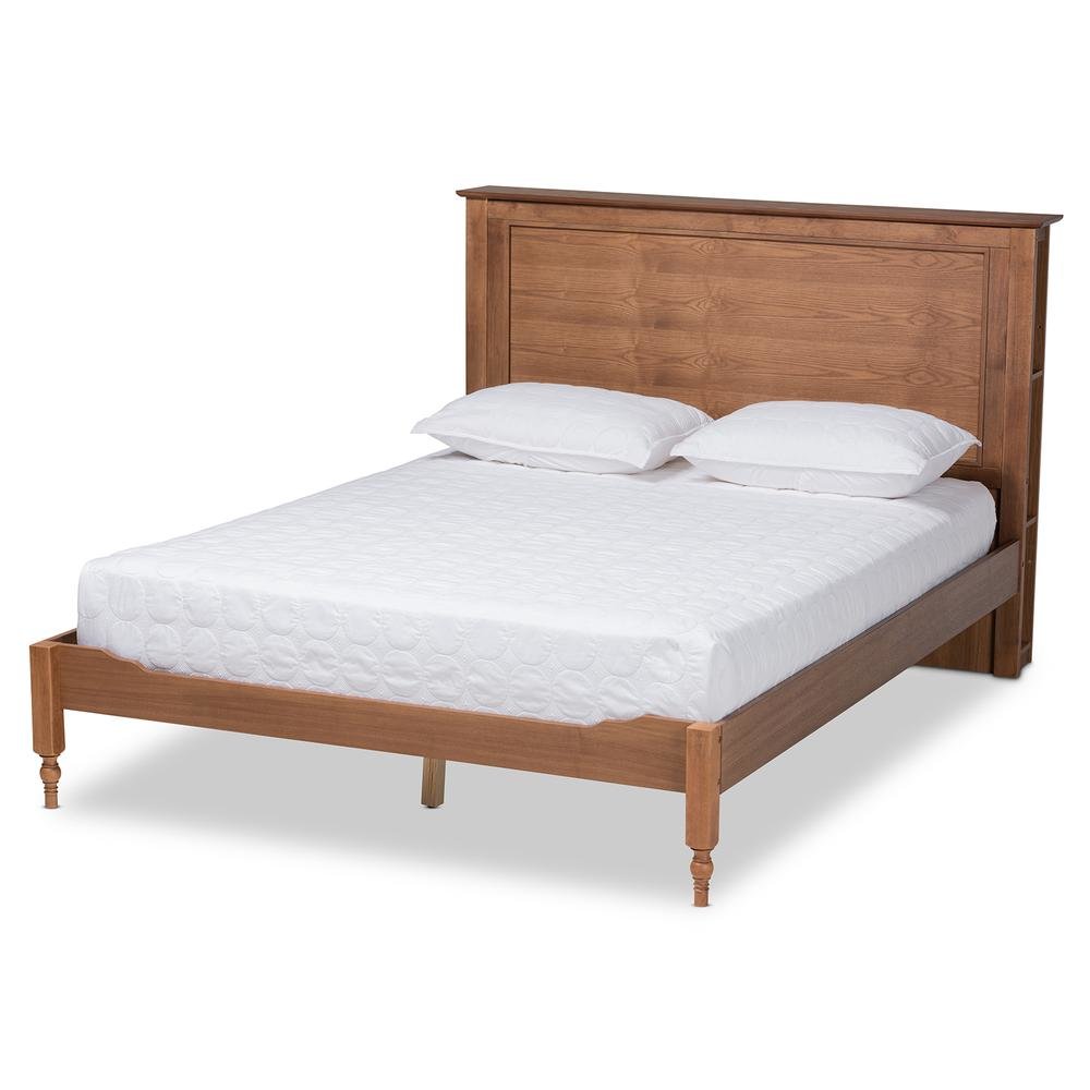 Walnut Brown Finished Wood King Size Platform Storage Bed with Built-In Shelves. Picture 11