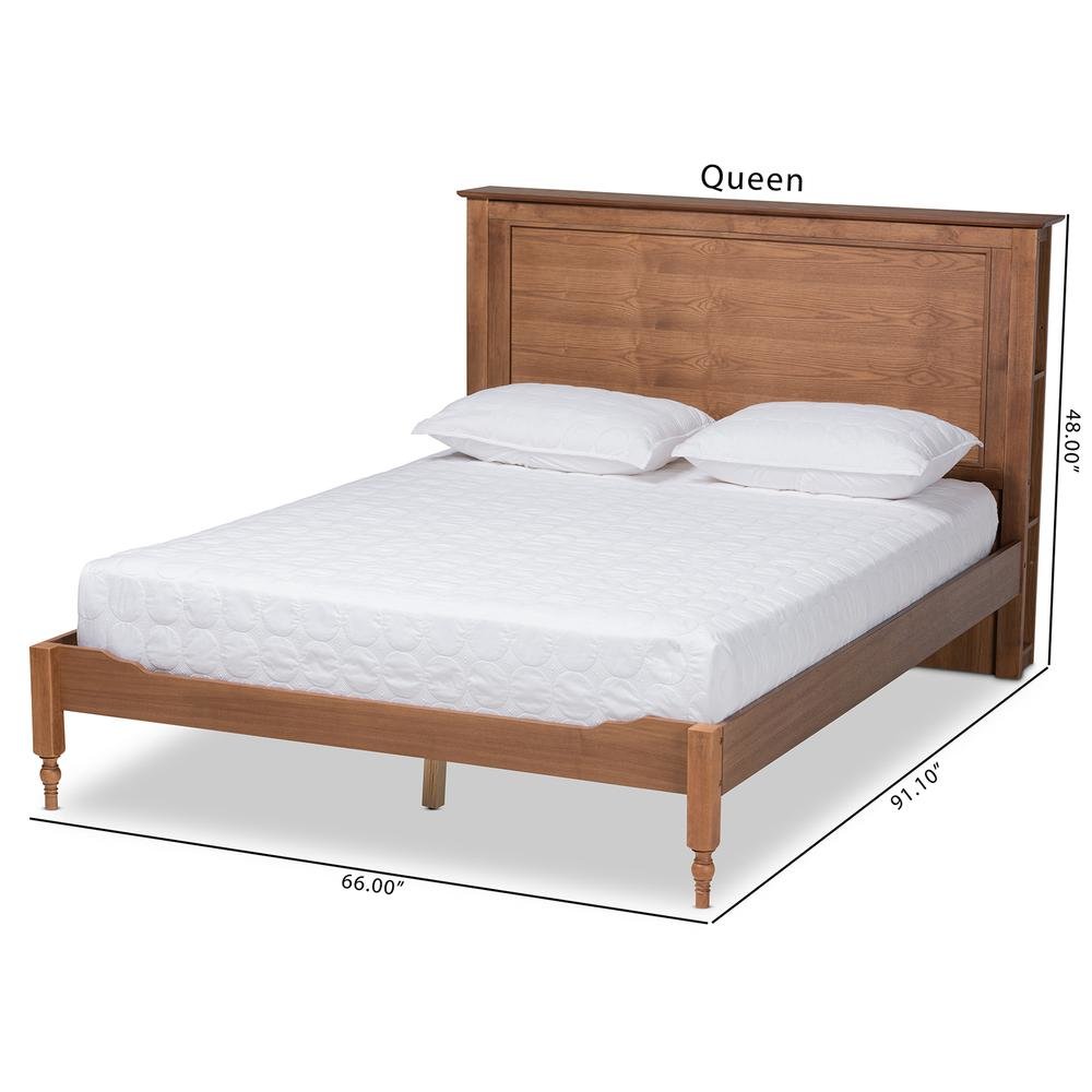 Walnut Brown Finished Wood King Size Platform Storage Bed with Built-In Shelves. Picture 19