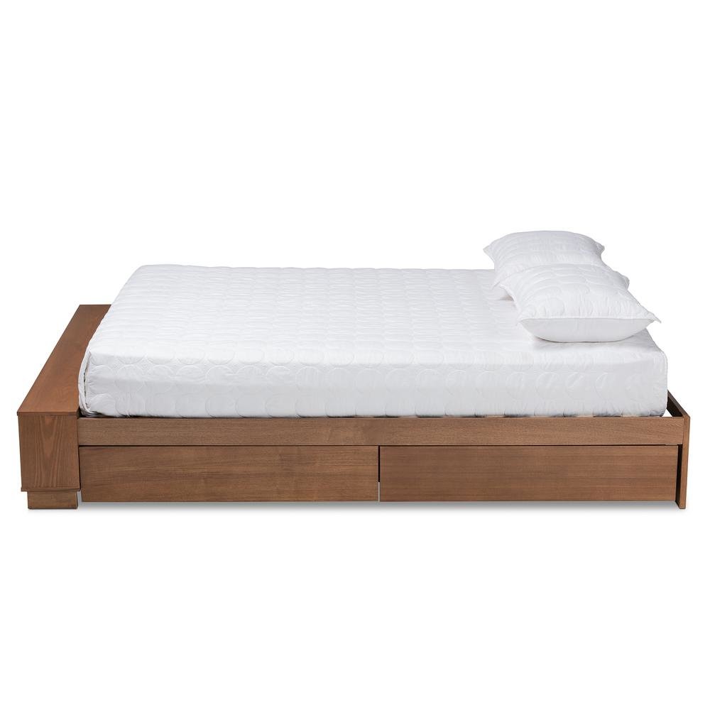 Walnut Brown Finished Wood King Size Platform Bed with Built-In Shelves. Picture 16