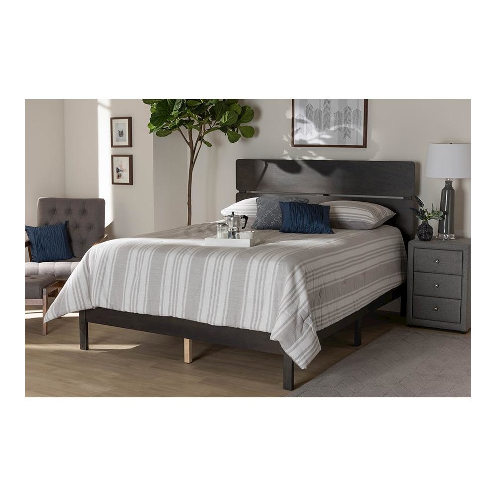 Anthony Modern and Contemporary Dark Grey Oak Finished Wood Queen Size Panel Bed. Picture 21