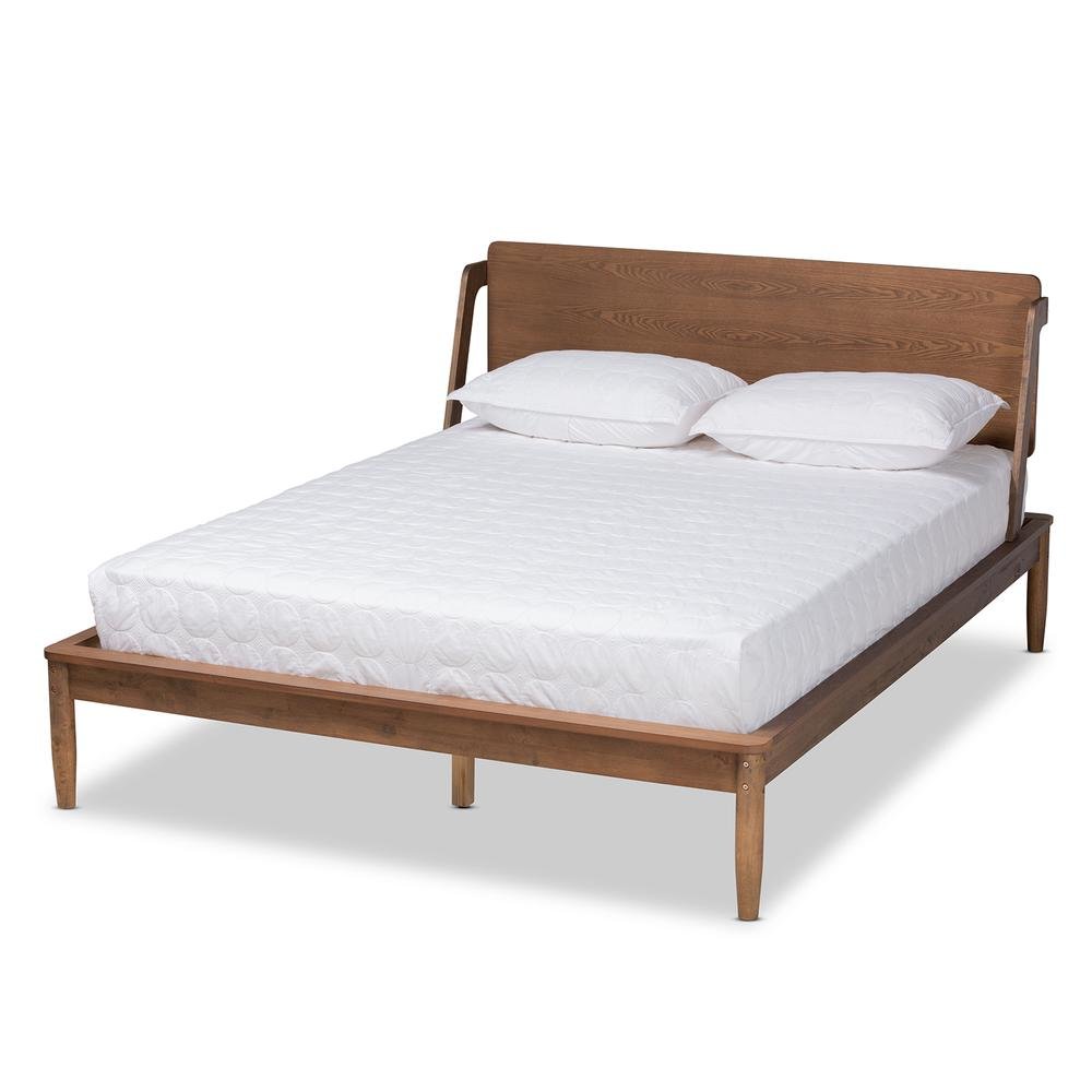 Sadler Mid-Century Modern Ash Walnut Brown Finished Wood King Size Platform Bed. Picture 11