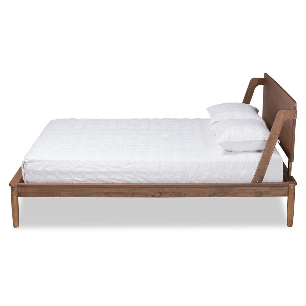 Sadler Mid-Century Modern Ash Walnut Brown Finished Wood King Size Platform Bed. Picture 12