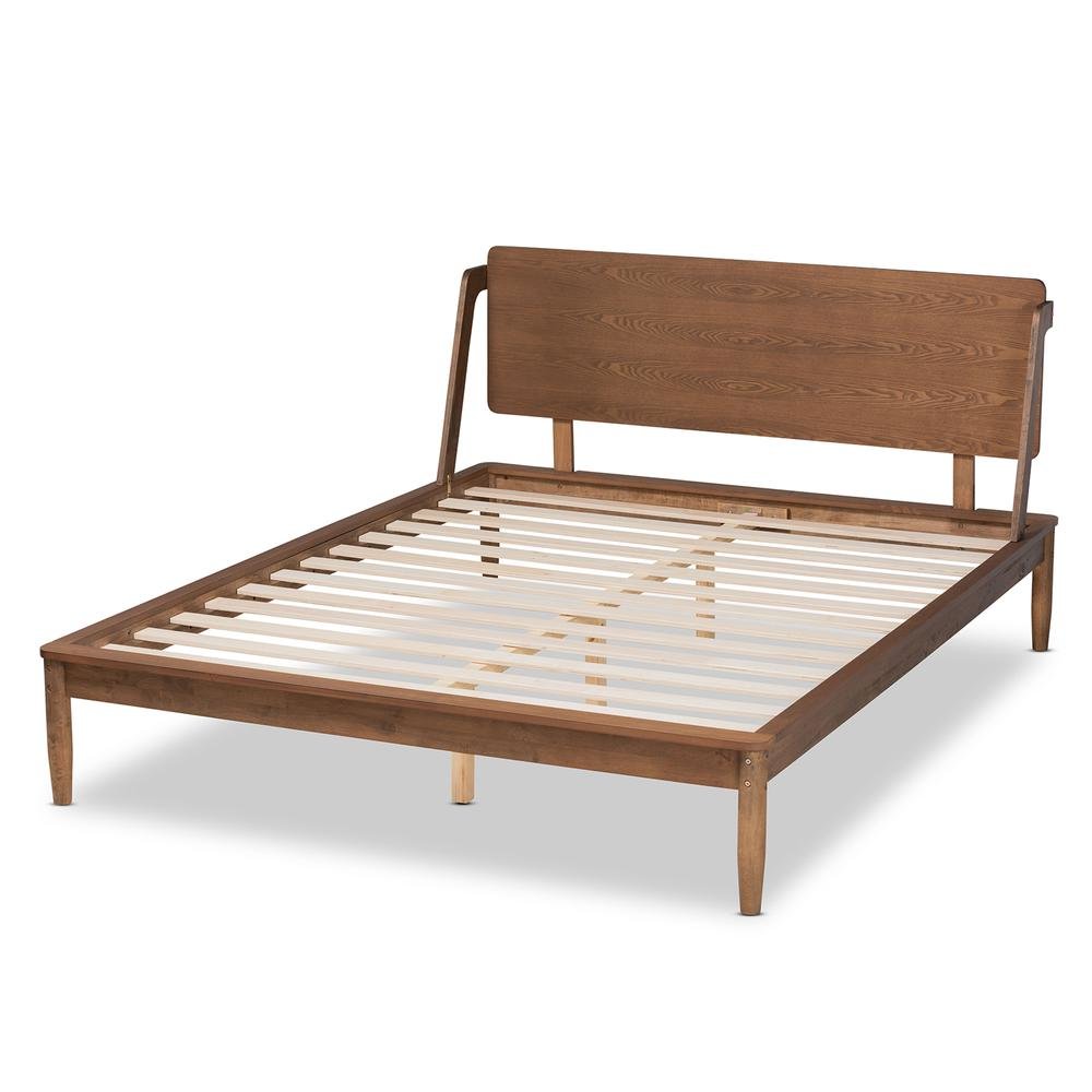 Sadler Mid-Century Modern Ash Walnut Brown Finished Wood King Size Platform Bed. Picture 13