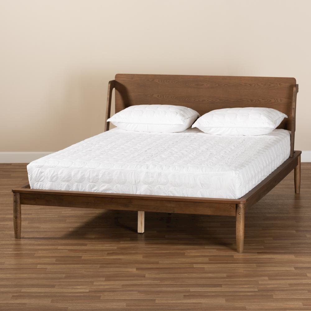Sadler Mid-Century Modern Ash Walnut Brown Finished Wood King Size Platform Bed. Picture 17