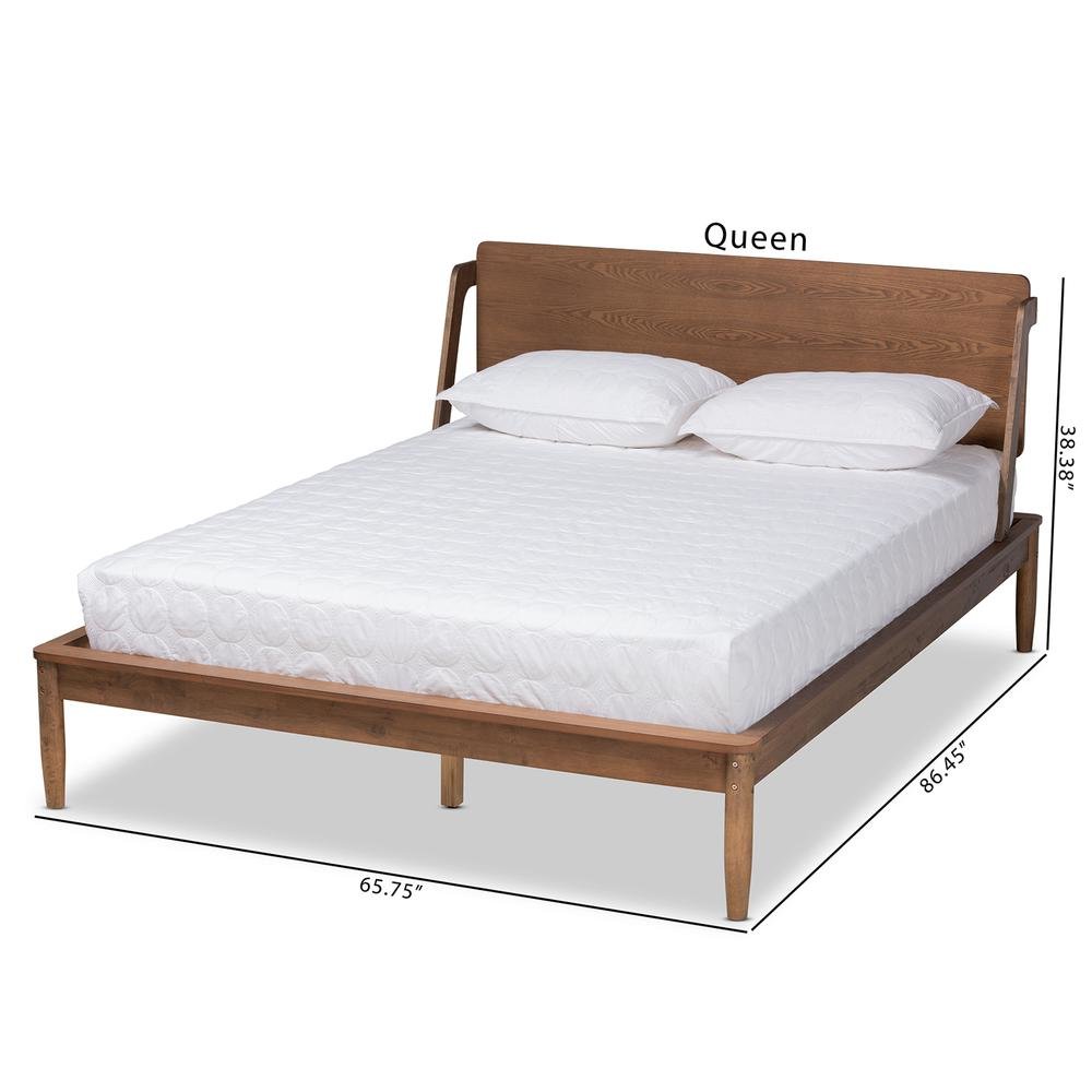 Sadler Mid-Century Modern Ash Walnut Brown Finished Wood King Size Platform Bed. Picture 19