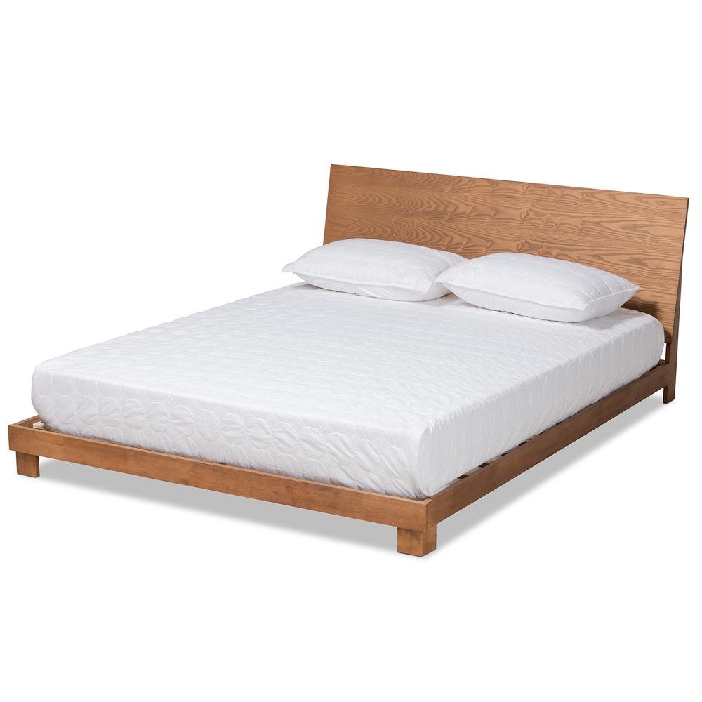 Haines Modern and Contemporary Walnut Brown Finished Wood King Size Platform Bed. Picture 11