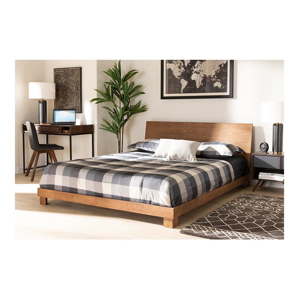 Walnut Brown Finished Wood Queen Size Platform Bed. Picture 21