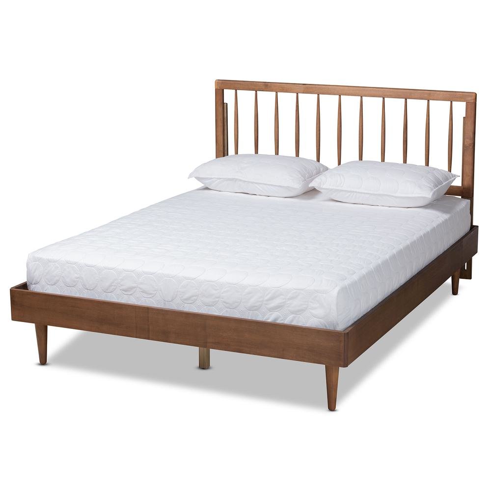 Sora Mid-Century Modern Ash Walnut Finished Wood King Size Platform Bed. Picture 12