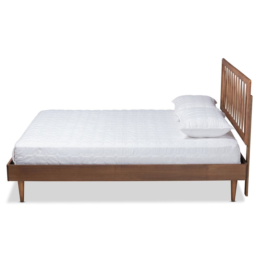 Sora Mid-Century Modern Ash Walnut Finished Wood King Size Platform Bed. Picture 13