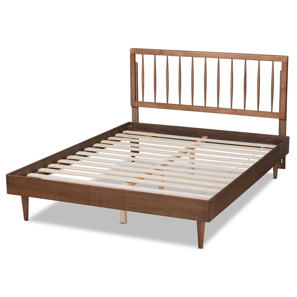 Sora Mid-Century Modern Ash Walnut Finished Wood King Size Platform Bed. Picture 14