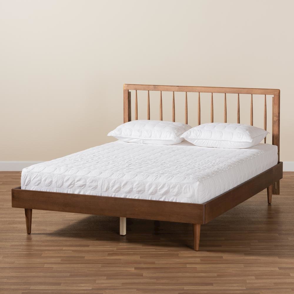 Sora Mid-Century Modern Ash Walnut Finished Wood King Size Platform Bed. Picture 18