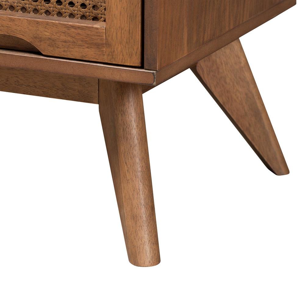 Modern Walnut Brown Finished Wood and Woven Rattan King Size 4-Piece Bedroom Set. Picture 23