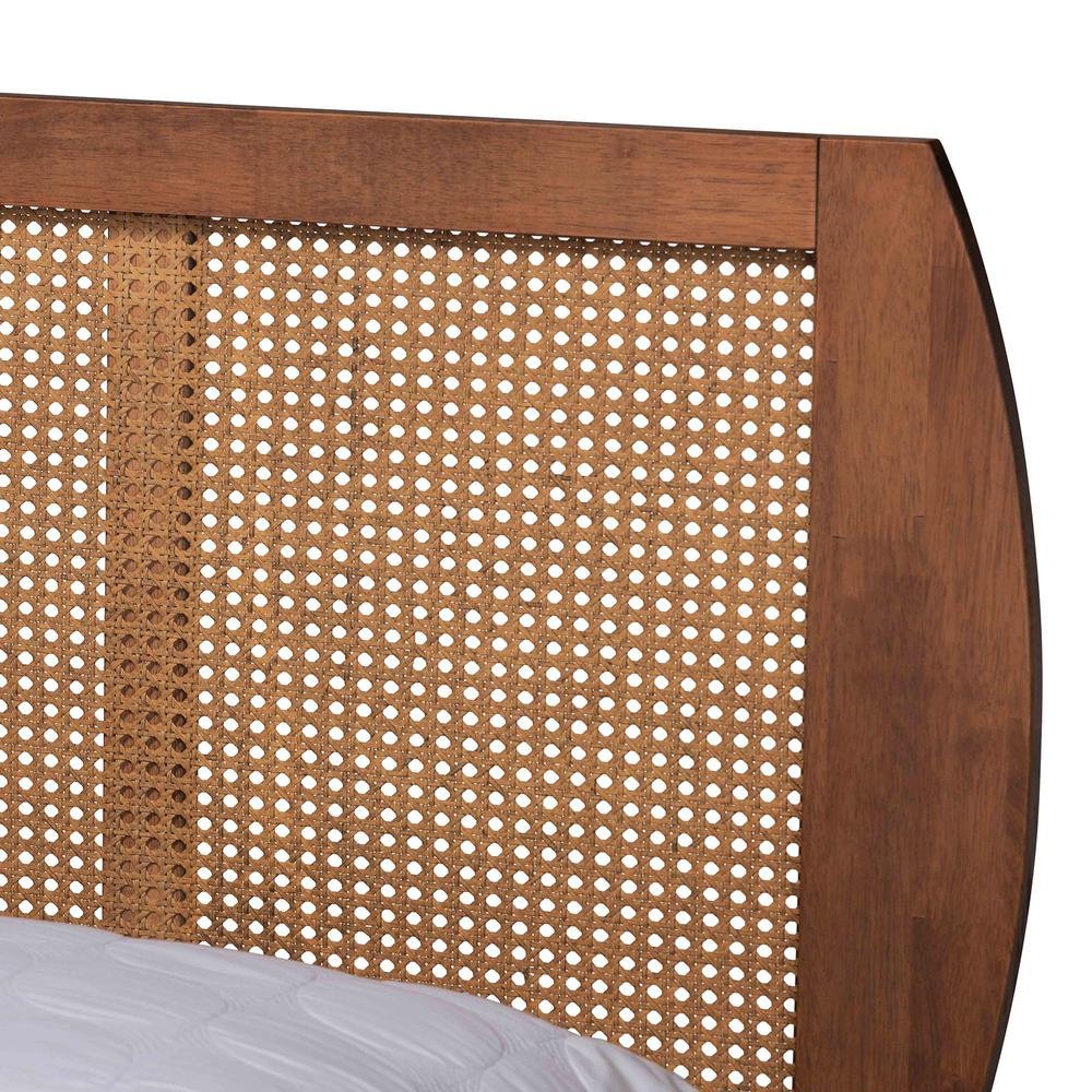 Modern Walnut Brown Finished Wood and Woven Rattan King Size 4-Piece Bedroom Set. Picture 24