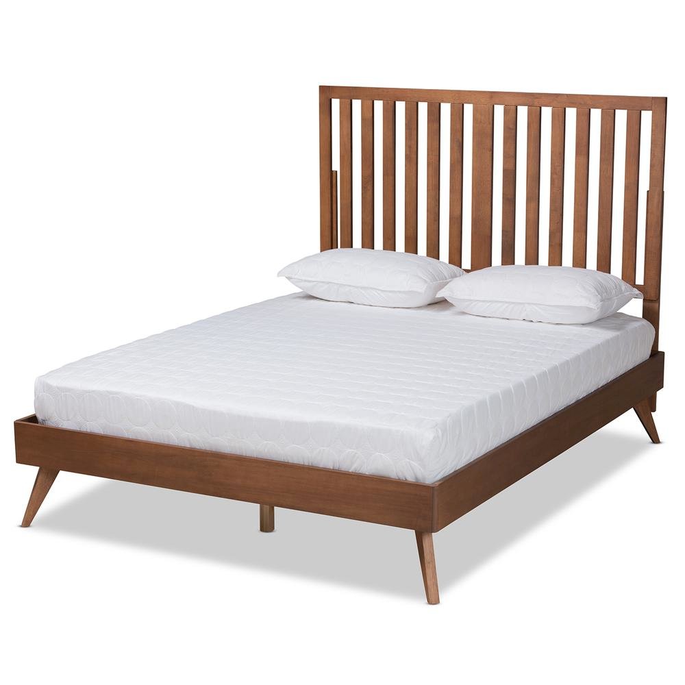 Saki Mid-Century Modern Walnut Brown Finished Wood King Size Platform Bed. Picture 12