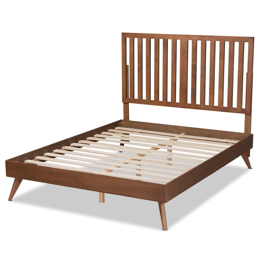 Saki Mid-Century Modern Walnut Brown Finished Wood King Size Platform Bed. Picture 14