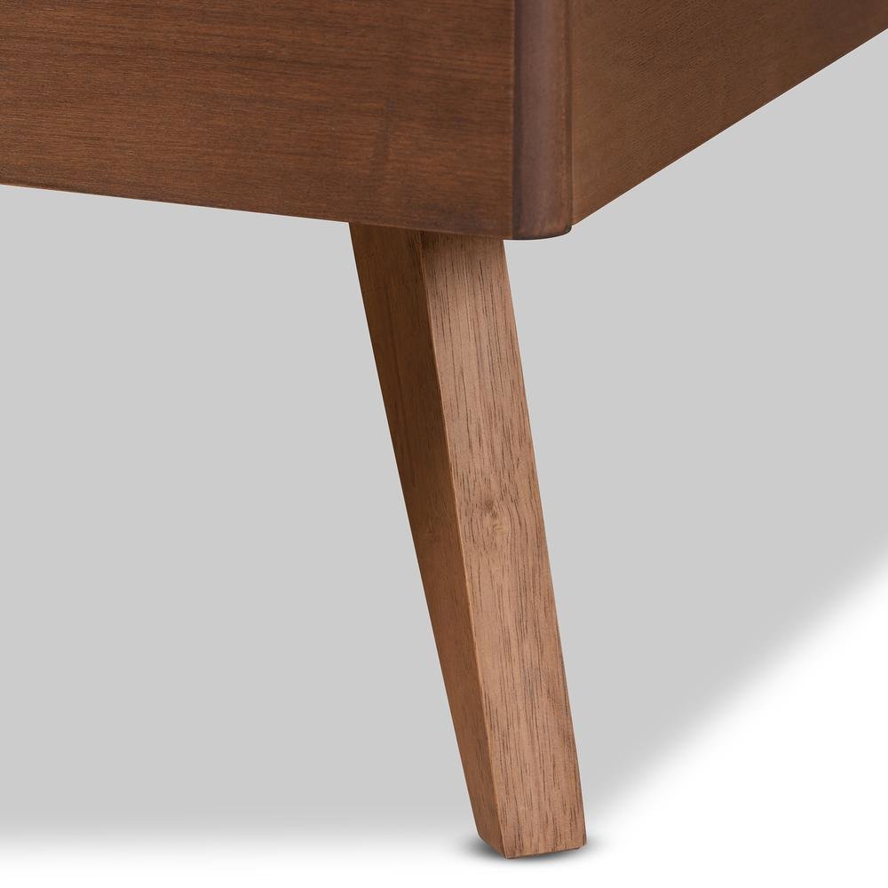 Saki Mid-Century Modern Walnut Brown Finished Wood King Size Platform Bed. Picture 16