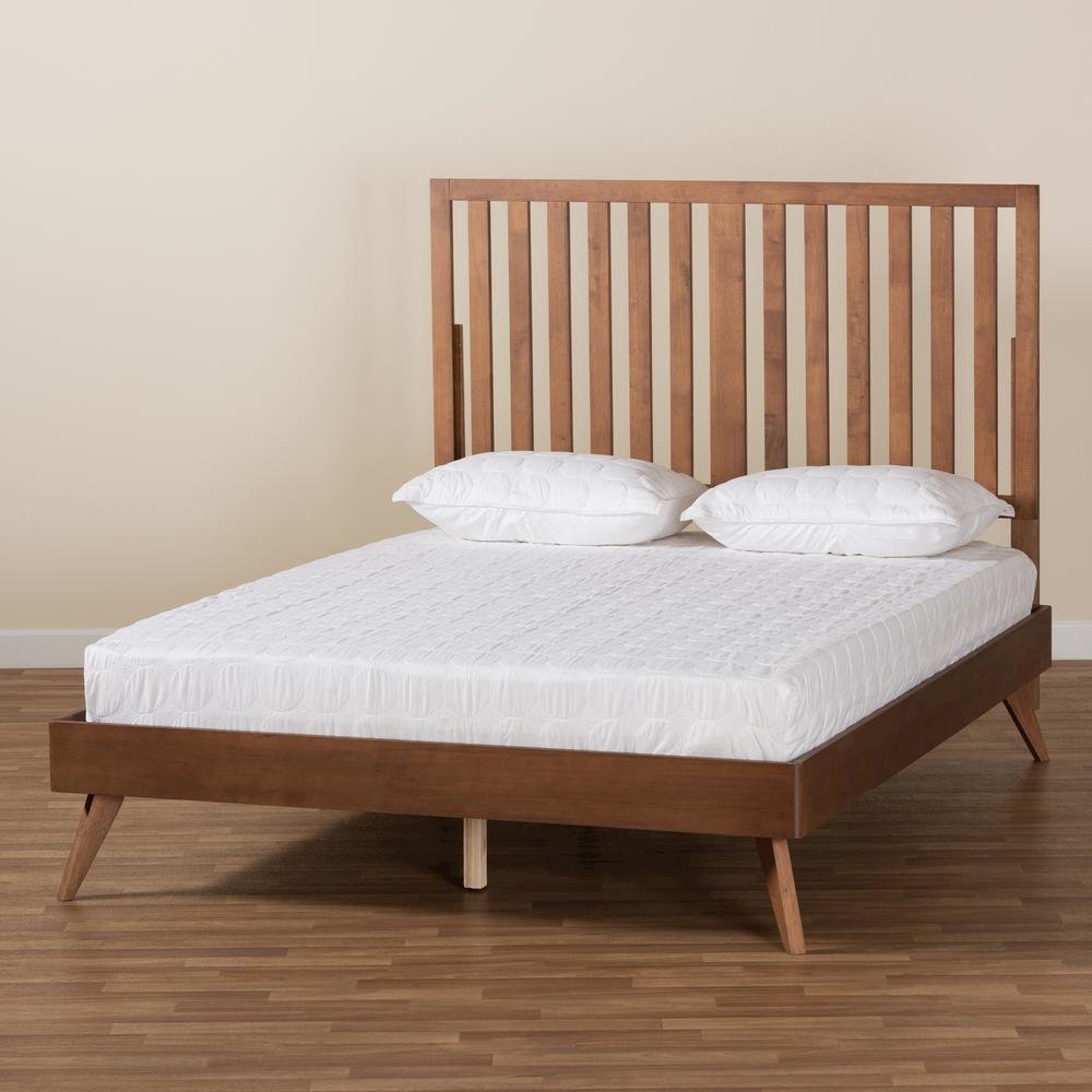 Saki Mid-Century Modern Walnut Brown Finished Wood King Size Platform Bed. Picture 18