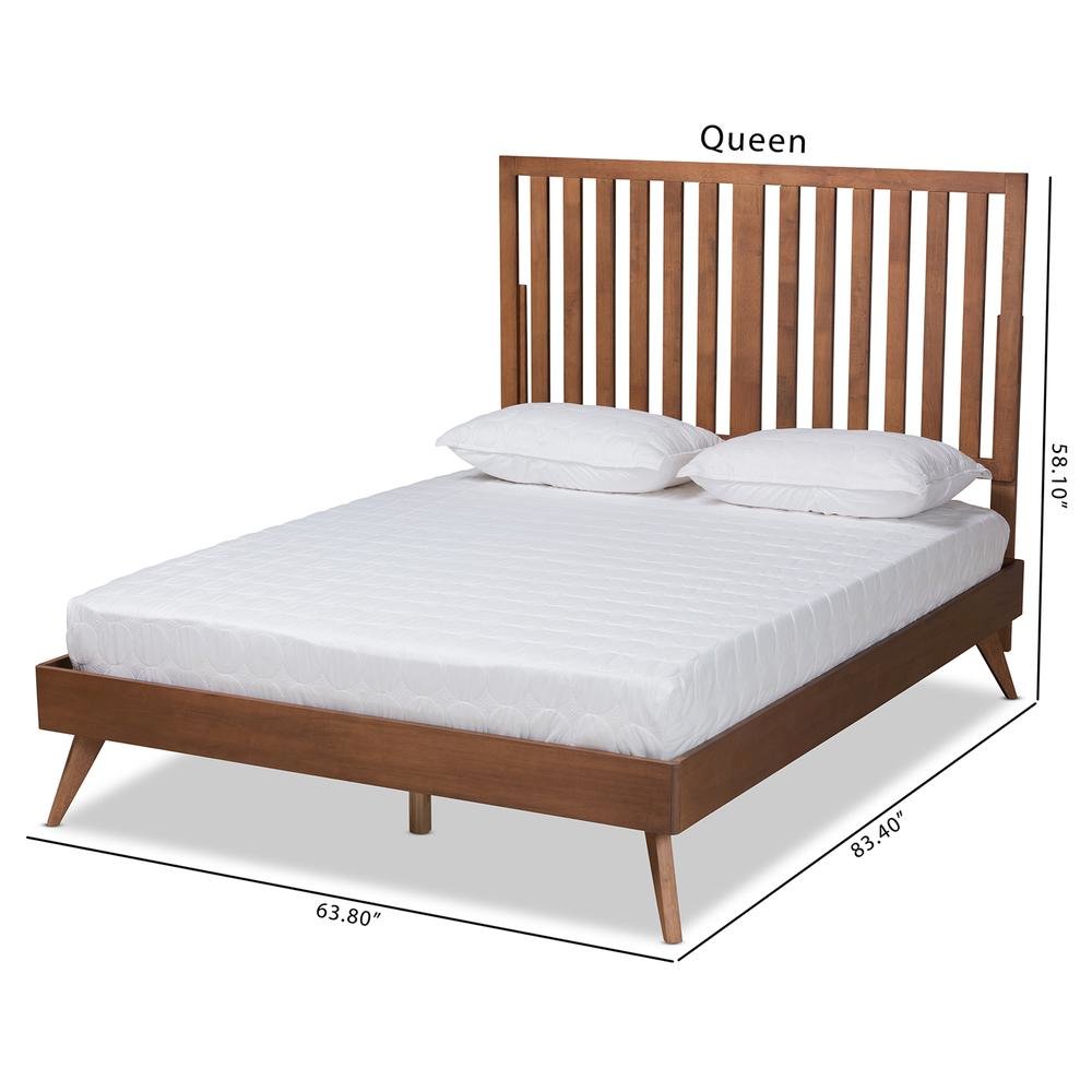 Saki Mid-Century Modern Walnut Brown Finished Wood King Size Platform Bed. Picture 20