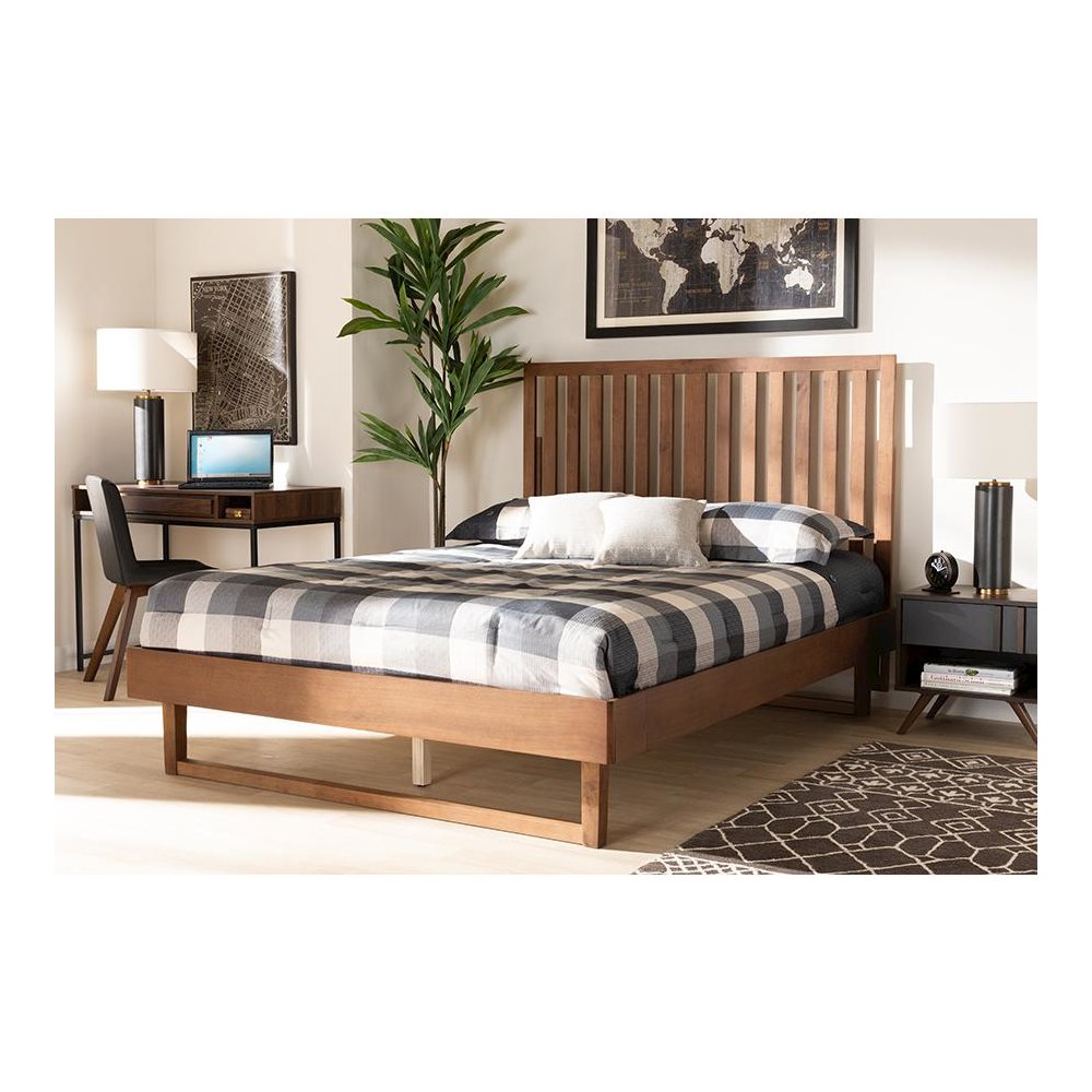 Marin Modern and Contemporary Walnut Brown Finished Wood Queen Size Platform Bed. Picture 23