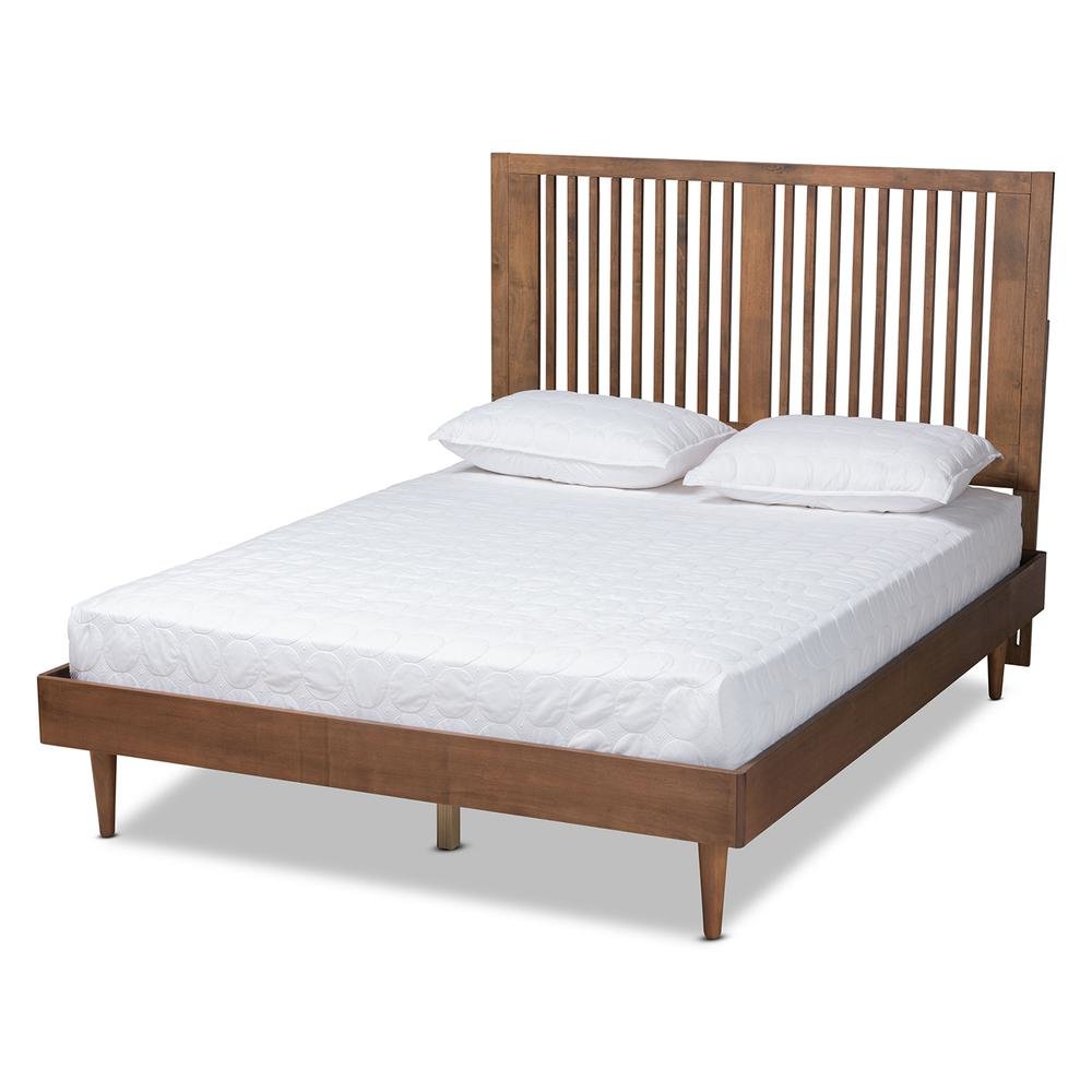 Transitional Ash Walnut Finished Wood King Size Platform Bed. Picture 12