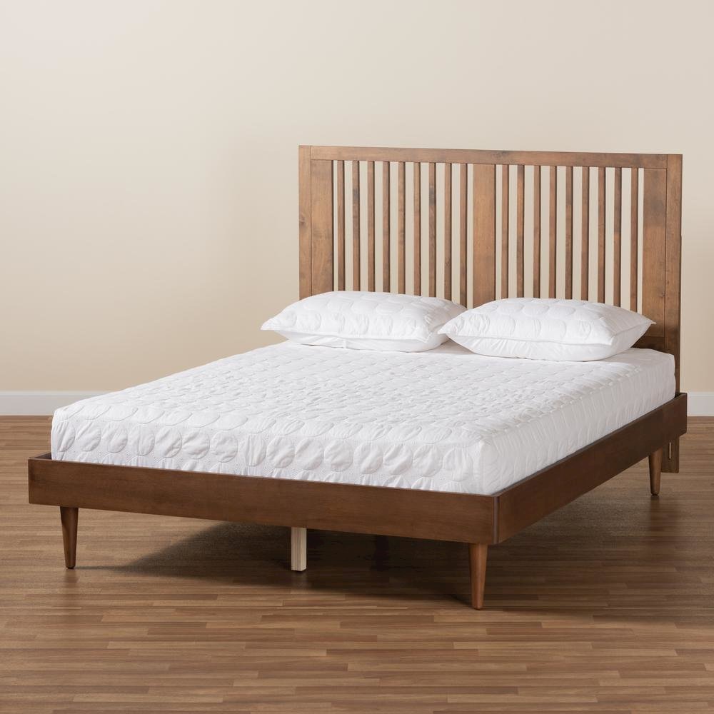 Transitional Ash Walnut Finished Wood King Size Platform Bed. Picture 18