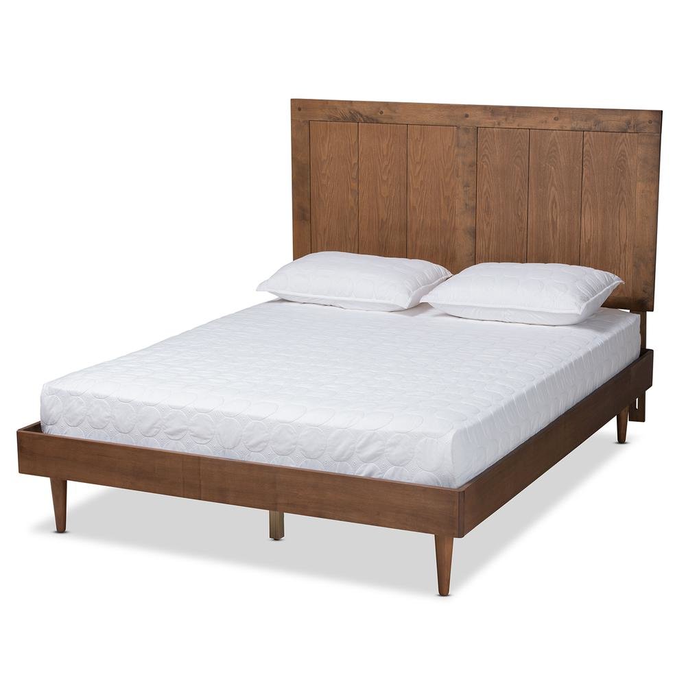 Transitional Ash Walnut Finished Wood King Size Platform Bed. Picture 12