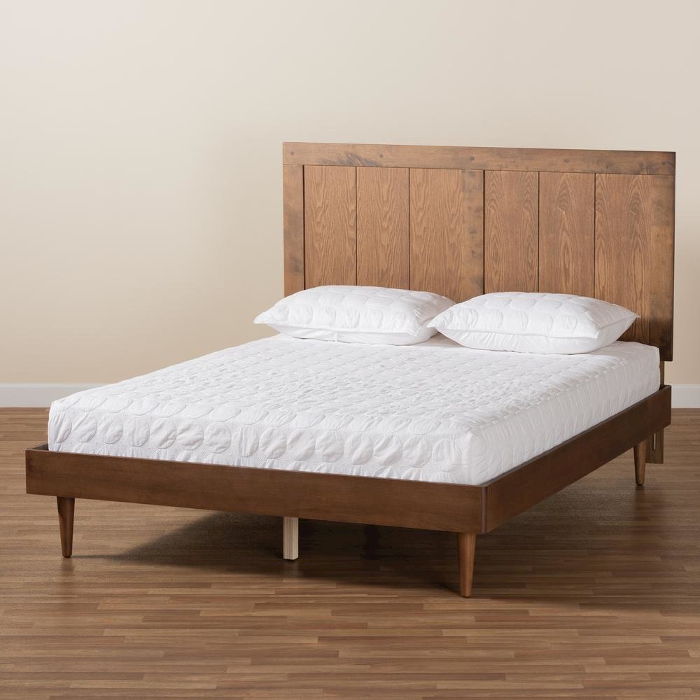 Transitional Ash Walnut Finished Wood King Size Platform Bed. Picture 18