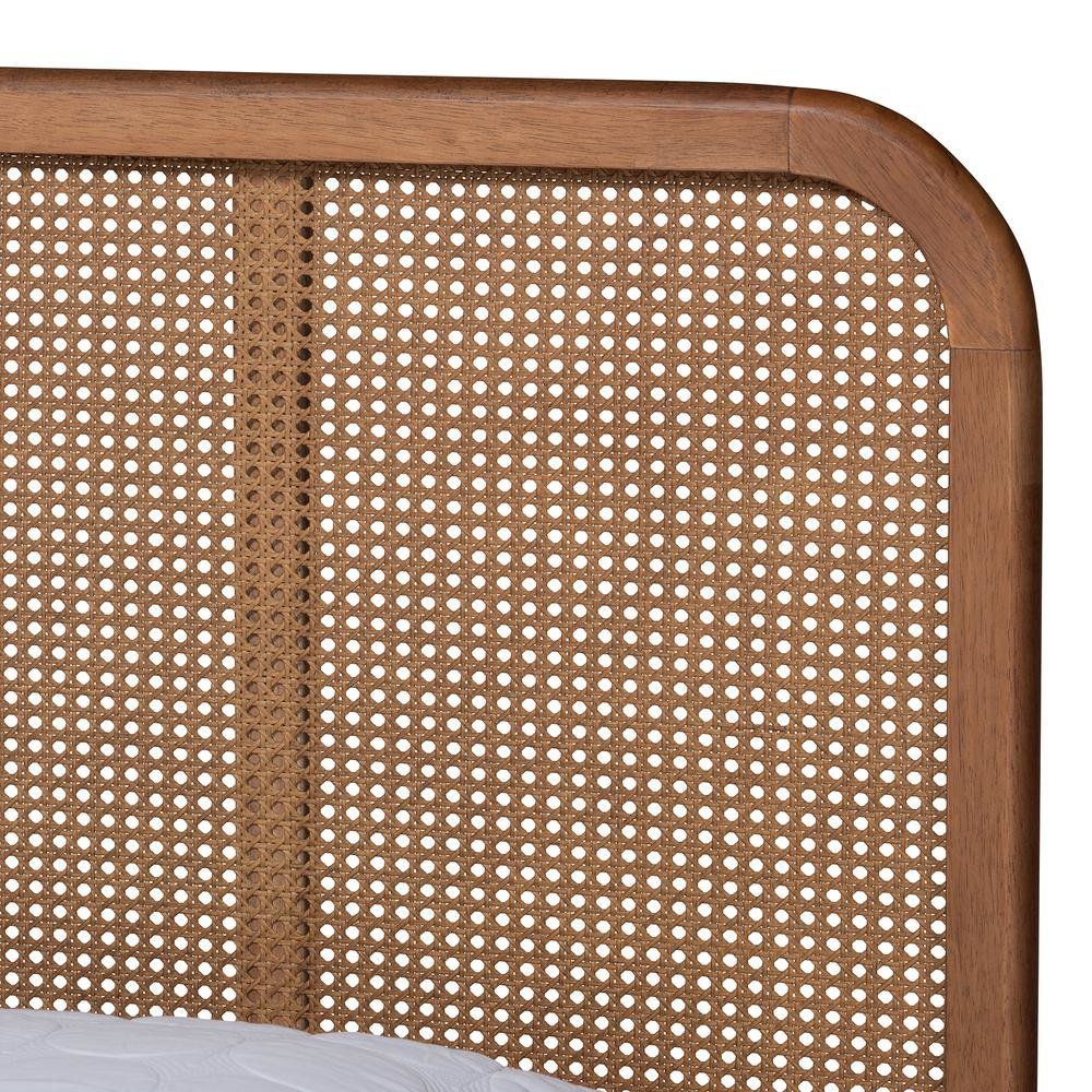 Walnut Brown Finished Wood and Synthetic Rattan King Size Platform Bed. Picture 15