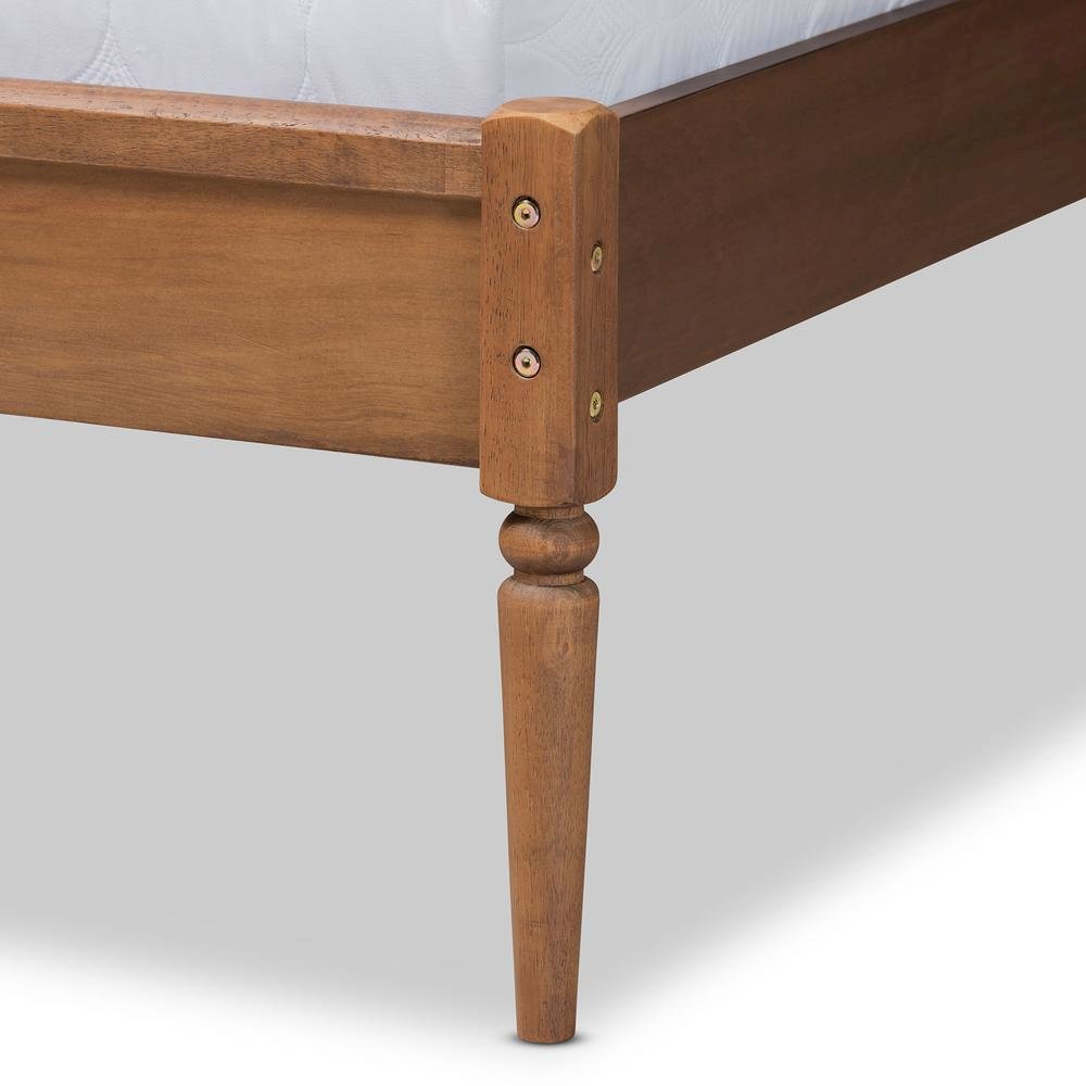 Traditional Walnut Brown Finished Wood King Size Platform Bed. Picture 16
