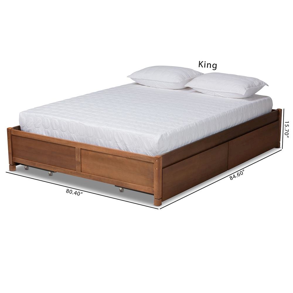 Walnut Brown Finished Wood King Size 4-Drawer Platform Storage Bed Frame. Picture 26