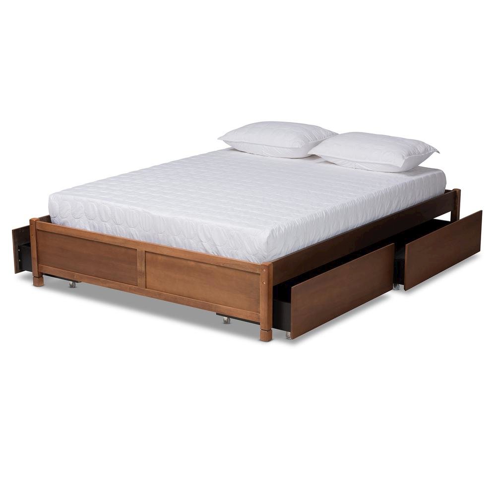 Walnut Brown Finished Wood King Size 4-Drawer Platform Storage Bed Frame. Picture 15