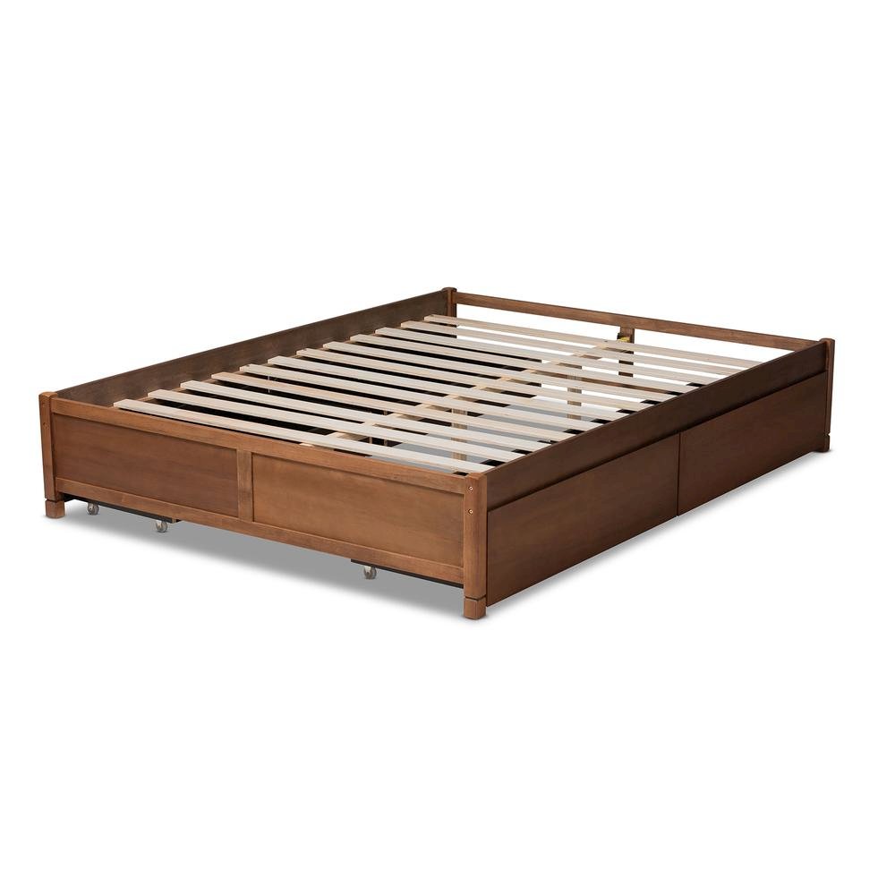 Walnut Brown Finished Wood King Size 4-Drawer Platform Storage Bed Frame. Picture 17